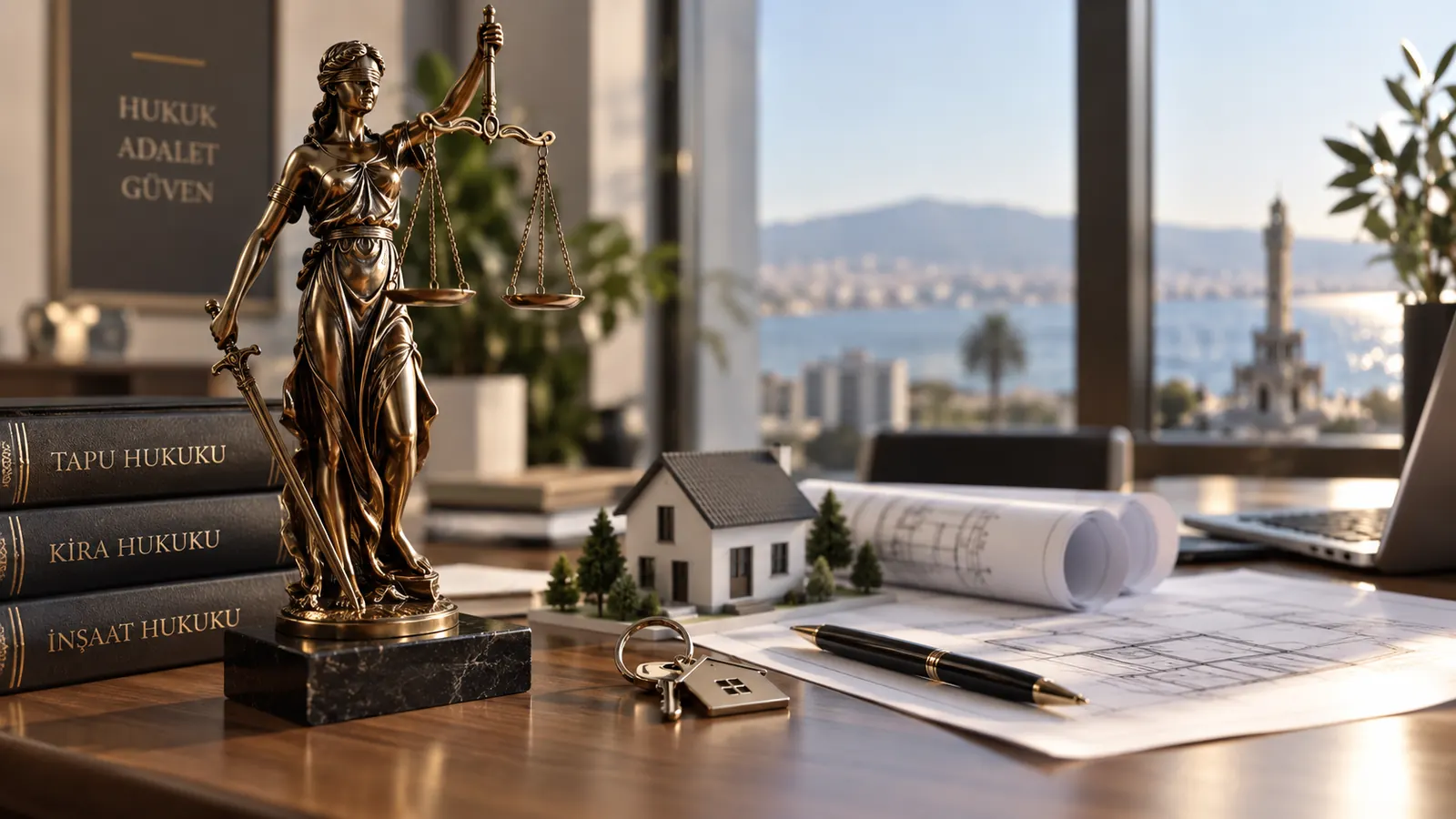 İzmir gayrimenkul, kira ve inşaat hukuku alanında hukuki danışmanlık ve dava takibini temsil eden hukuk ofisi görseli.